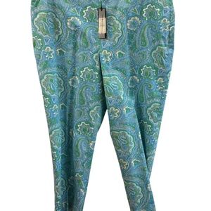 NWT Talbots aqua blue turquoise green white paisley capri pants Misses size 14